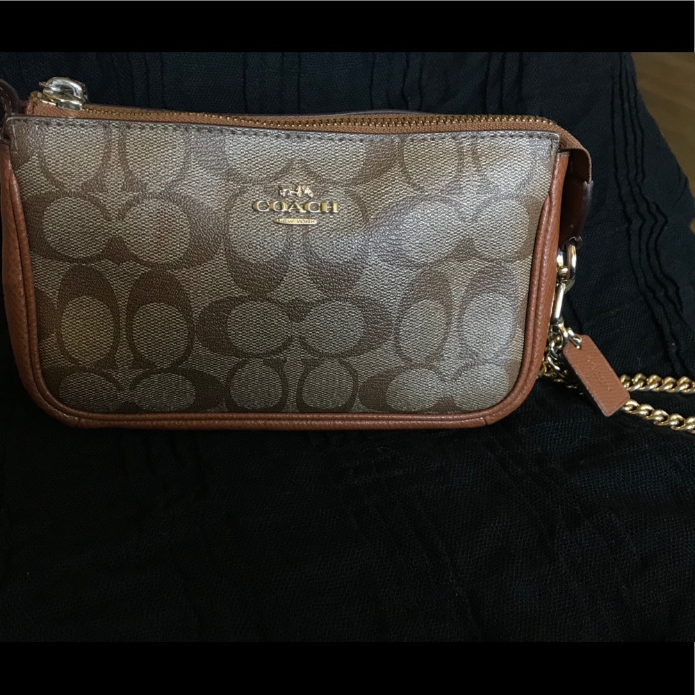 *COACH* wristlet -Cognac Monogram w/ Gold hardware